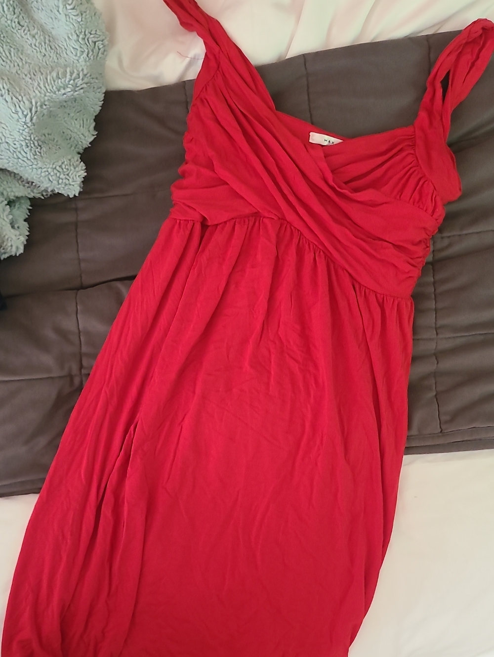 Max Studio Red Sleeveless Wrap-Style Midi Dress